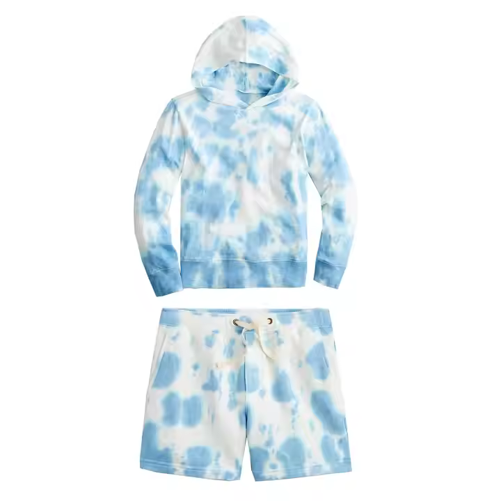 Custom Tie Dye Hoodie and Biker Shorts Kid Clothing Two Piece Short Set for Boys French Terry Sweatshirt Baby Boys Clothing Sets