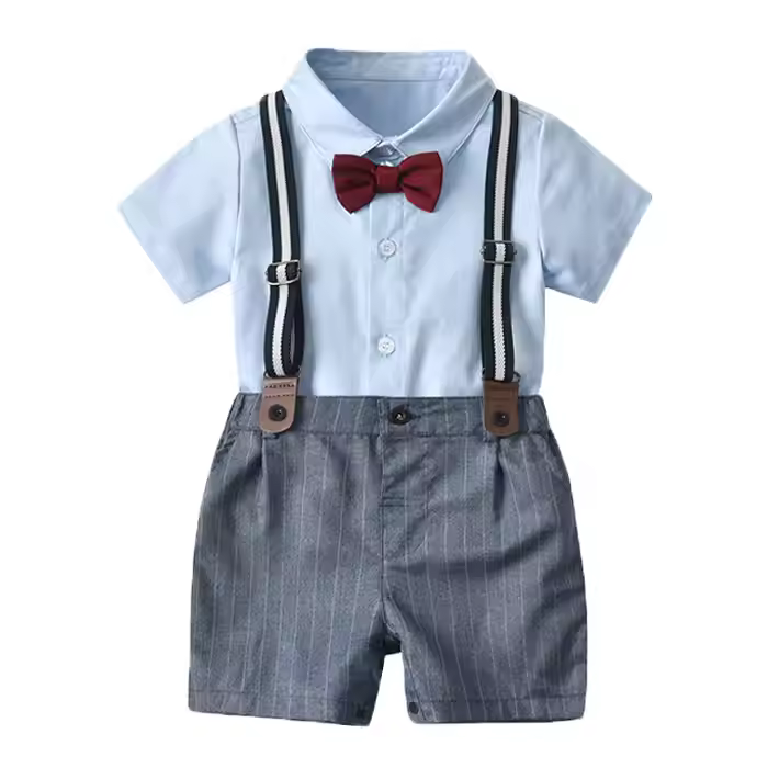 Custom Baby Boy Cotton Outfit Boy Gentleman Tie Romper and Shorts With Suspender Babies Clothing Boys Sets
