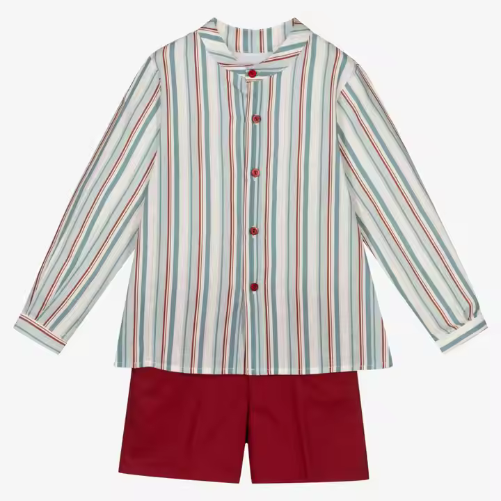 Custom England Style Spring or Summer Kids Baby Boys Clothing Sets Boys Stripe Shirt Matching Shorts Boy's Clothing Sets