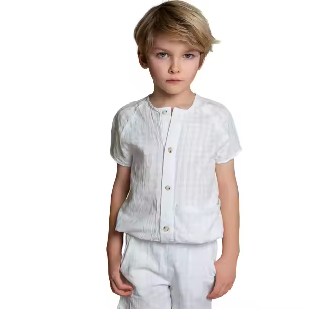 Custom Cotton Linen Toddler Boys Kids Summer 2 Piece Clothing Sets Boys Shirts and Shorts Boy's Clothing Sets With Front Button