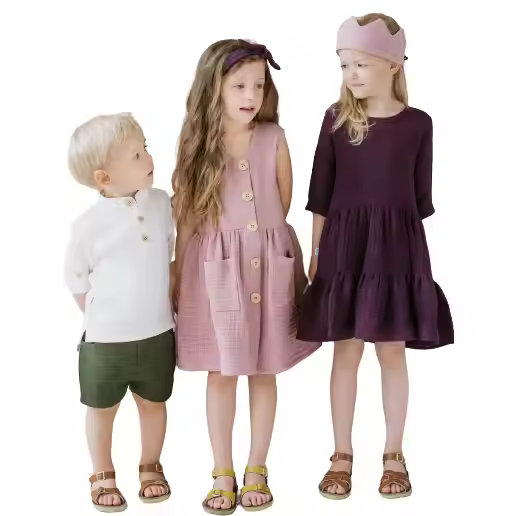 Custom Children Baby Kid Clothes Muslin Organic Cotton Dresses for Girls Boys Shirts Toddler Outfit Baby Boy Summer Clothing Set