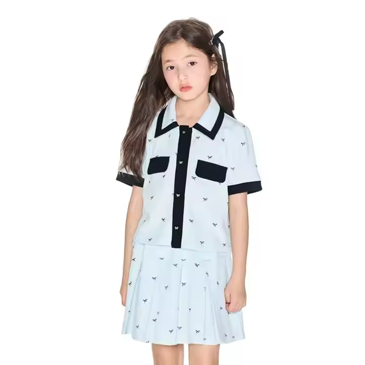 Boutique Kids Clothing Sets ODM Supply Pleated Skirt and Casual Shirt for Children