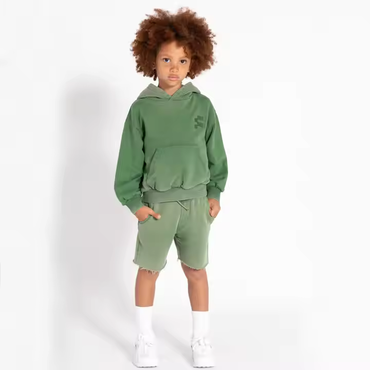 Guangzhou Custom Unisex Vintage Acid Wash Hoodie and Sweatpants Set Boys Clothing Sets With Shorts Kids Clothing