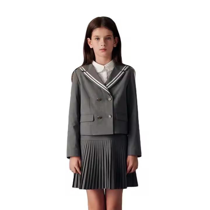 Vintage Style School Jackets for Girls Solid Pattern Short Skirts for 10 Year Olds