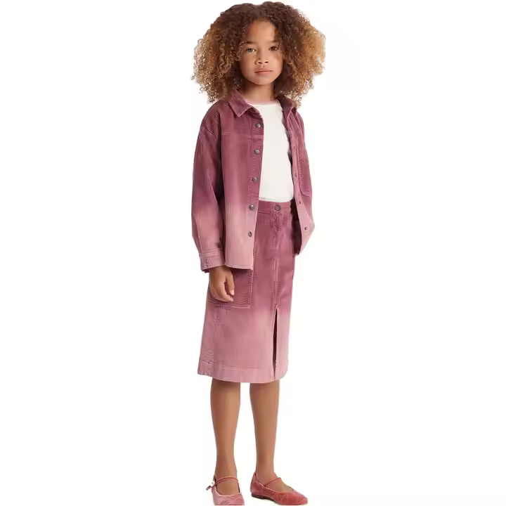 Guangzhou Vintage Girls Corduroy Jacket Skirt Custom Two-Piece Sets for Spring Summer Dip Dye Jacket Skirt Clothing for Kids