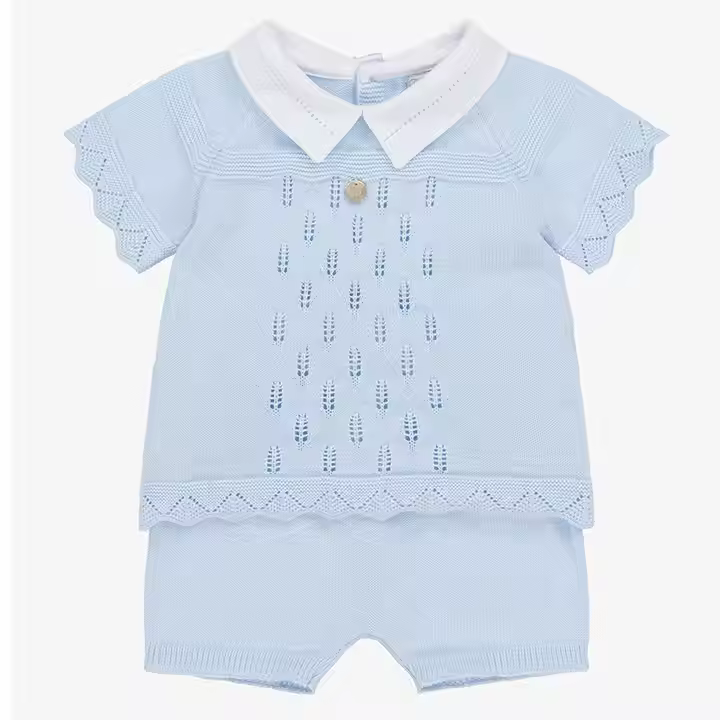 Custom Unisex Summer Baby 2-piece Thin Kids Knitted Sweater Top Shorts Baby Clothing Sets
