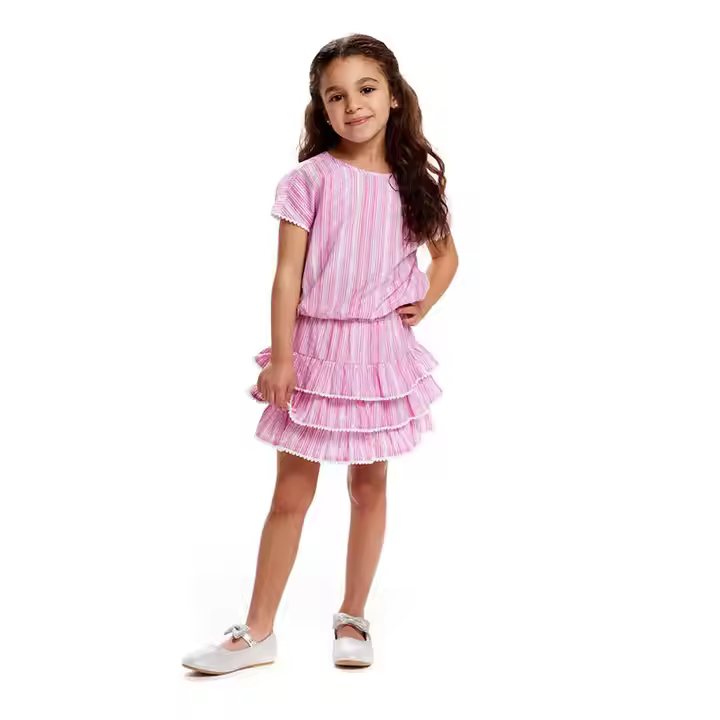 Summer Girls Clothes Set Skirt Pink Stripes Color Top With Skirt Fashion Two Piece Set for Girls of 10-16 Years Old