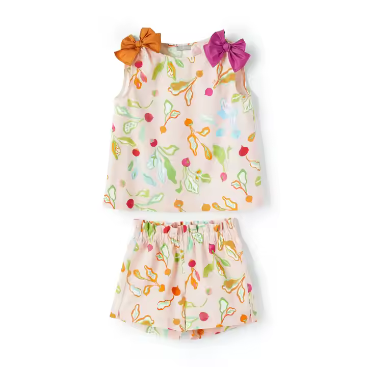 Custom New Arrival Baby Girls Outfit Factory Price Kids Two Pieces Girls Clothing Set With Bow for Spring Summer