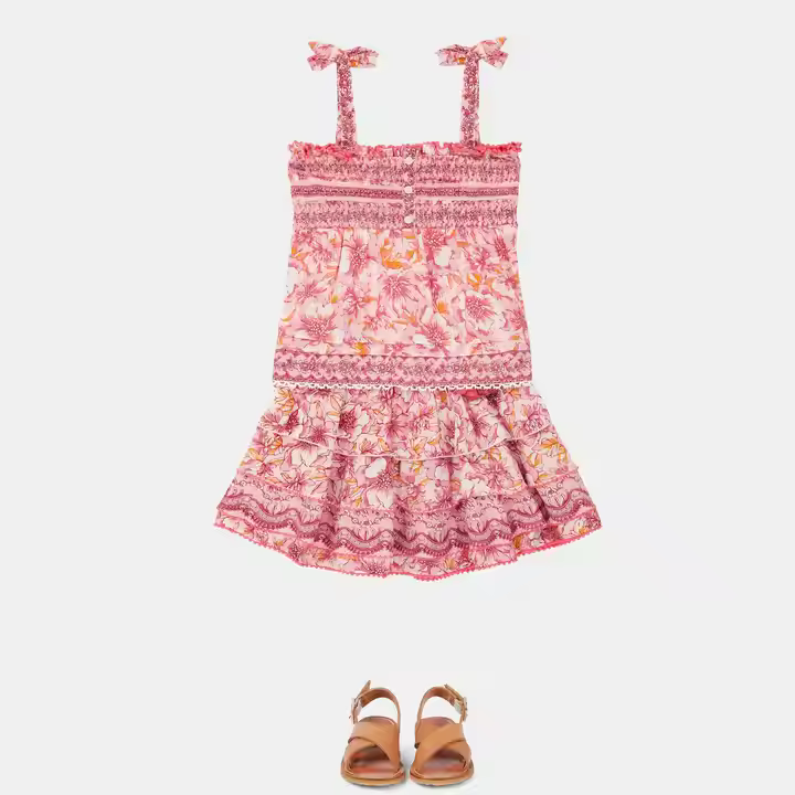 Custom Summer Rayon Floral Print Baby Toddler Girls Clothing Sets Girls Tops With Straps With Matching Skirt Girls Clothing Sets
