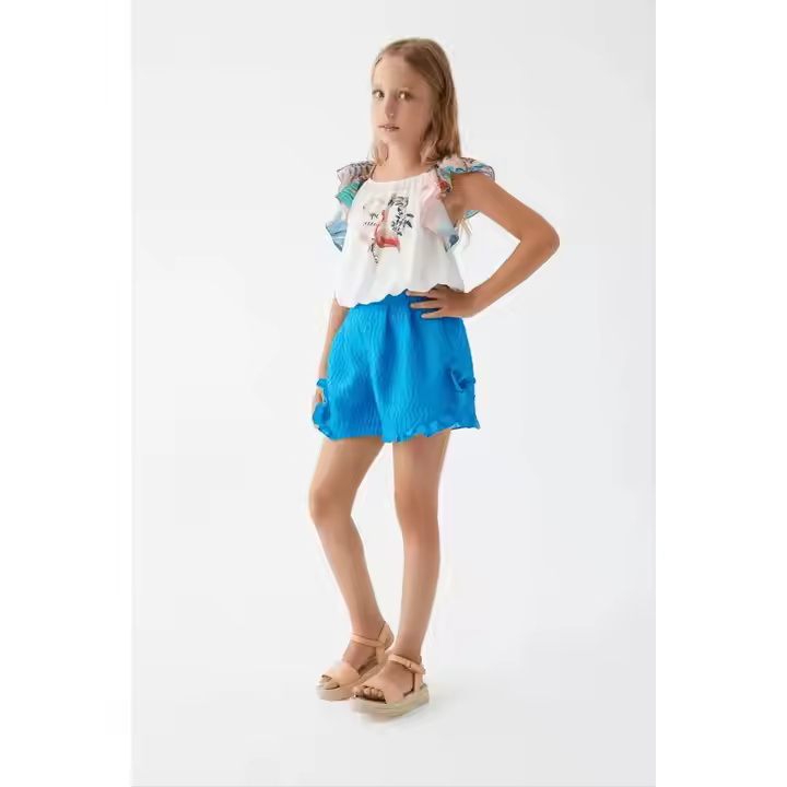 Fashion children clothing girls sets custom summer girl printing beautiful shirt blouse with skirt set