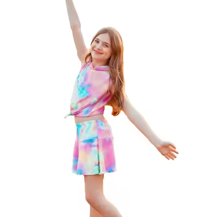 OEM Fashion Design Tie Dye Sleeveless Girl's T-shirt and Short Skirt Children Clothing Set OEM Guangzhou Wholesale