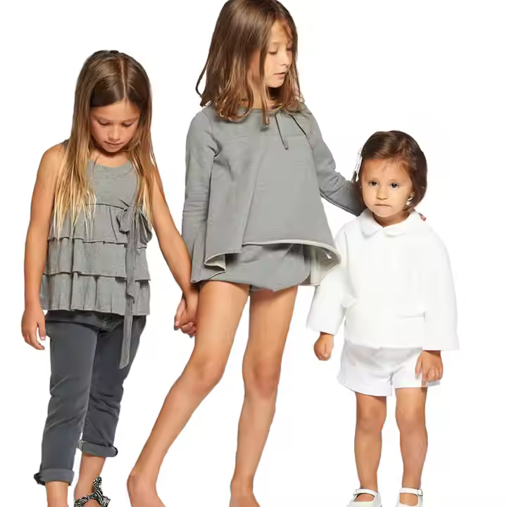 Simple Fashion Design Summer Autumn 2 Pieces Kids Girls' Boutique Clothing Set Gray and White Matching Toddler Clothing Set