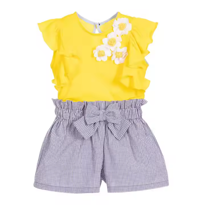 Custom Brand High Quality Children Summer Girls Clothing Set With Ruffle and Flower Summer Teen Girl Clothing Set in 2 PCS