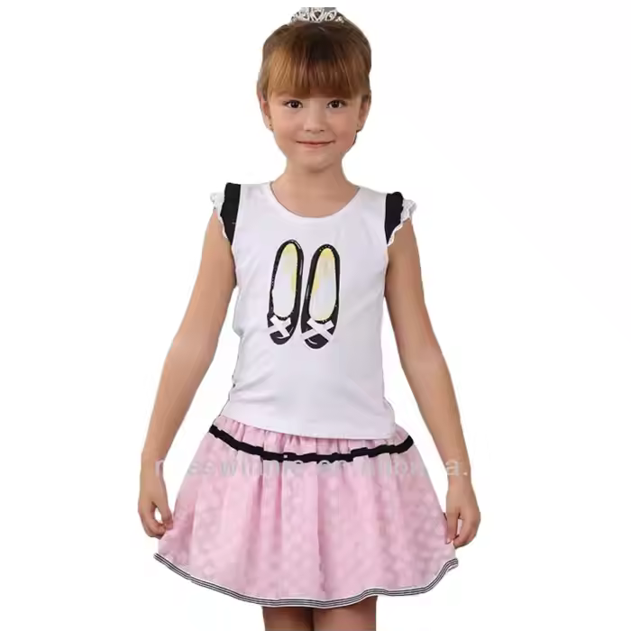 Wholesale Girl Outfits Children's Cotton Clothing Children's Summer Sleeveless T-shirt and pink Dot Skirt Baby Girls' Clothing