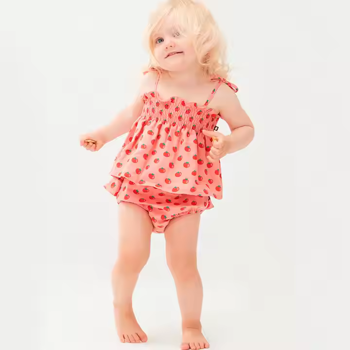 Allover Print Fruit Print Newborn Baby Clothing Set Baby Girl Boutique Clothing Sets With Elastic Smocking at the Chest