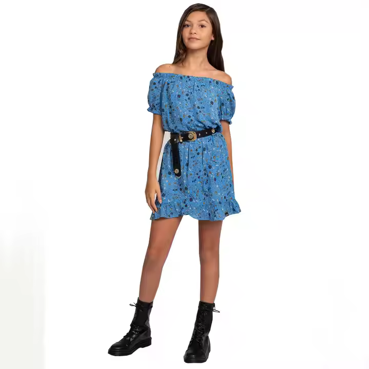 New Fashion Floral Print Girls off Shoulder Crop Top and Skirt Teenage Girls Kids Clothing 1 Set Set Girls Clothing