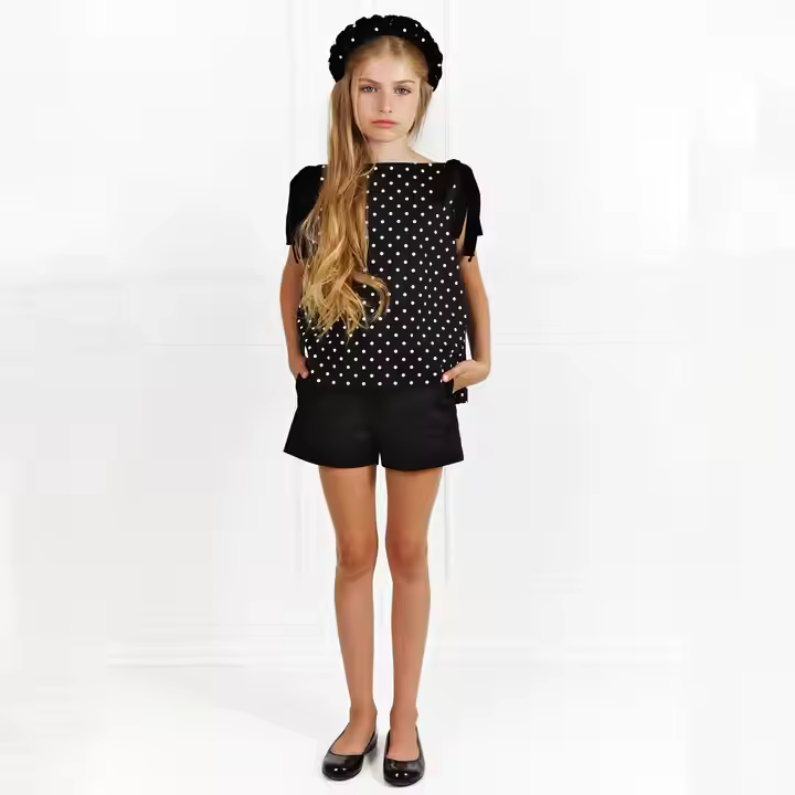 Boutique Popular Style Children New Kid Clothing Set With Polka Dot Children Summer Clothing Set for Girls