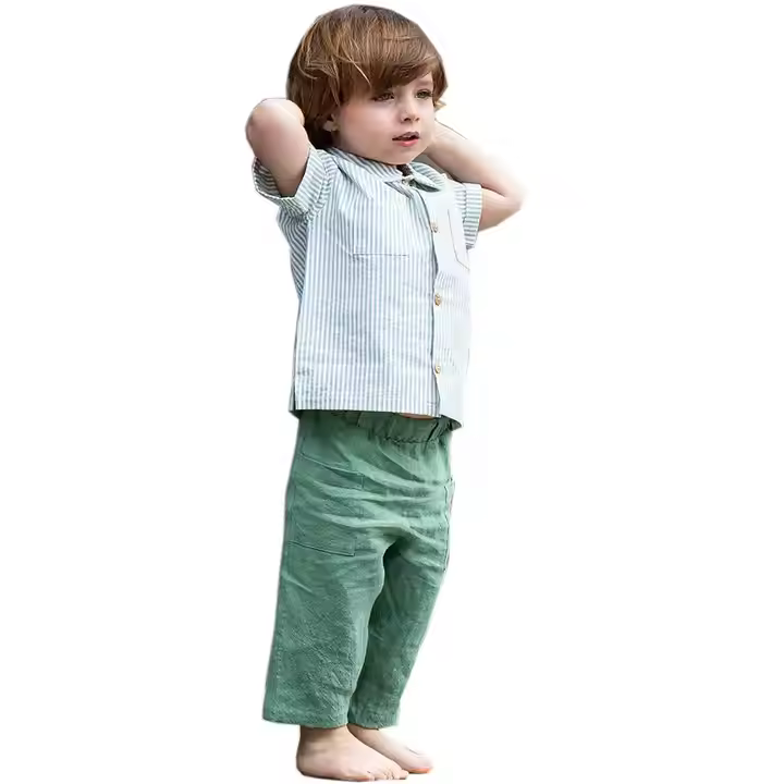 2-6 Years Boys Linen Pants Manufacturer Quality Toddler Trousers Forest Color Linen Pants Baby