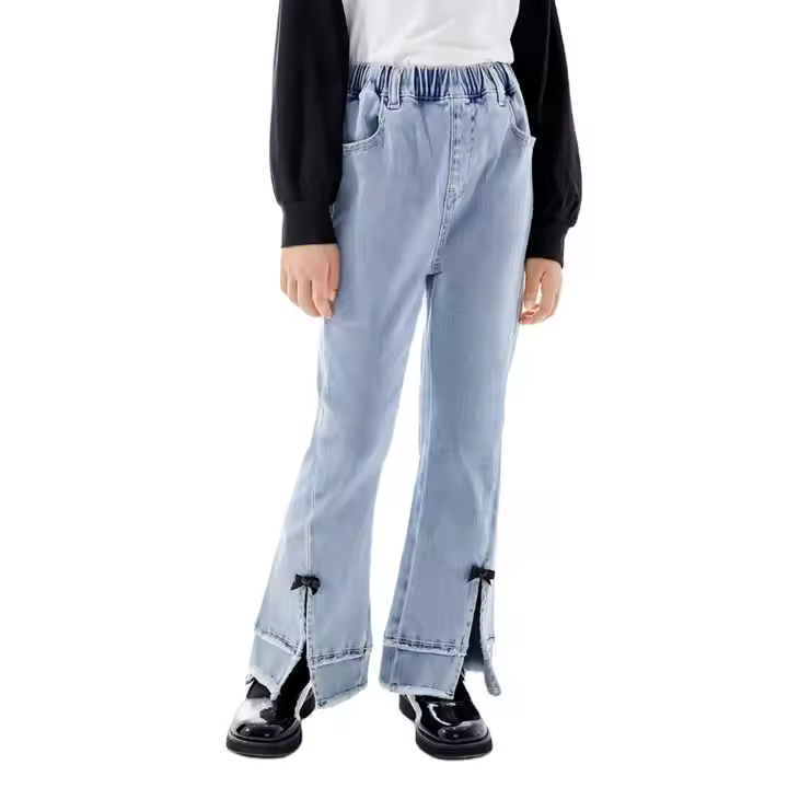 13-Year-Old Girls Casual Solid Pattern Jeans Pants Breathable and Anti-Wrinkle for Kids