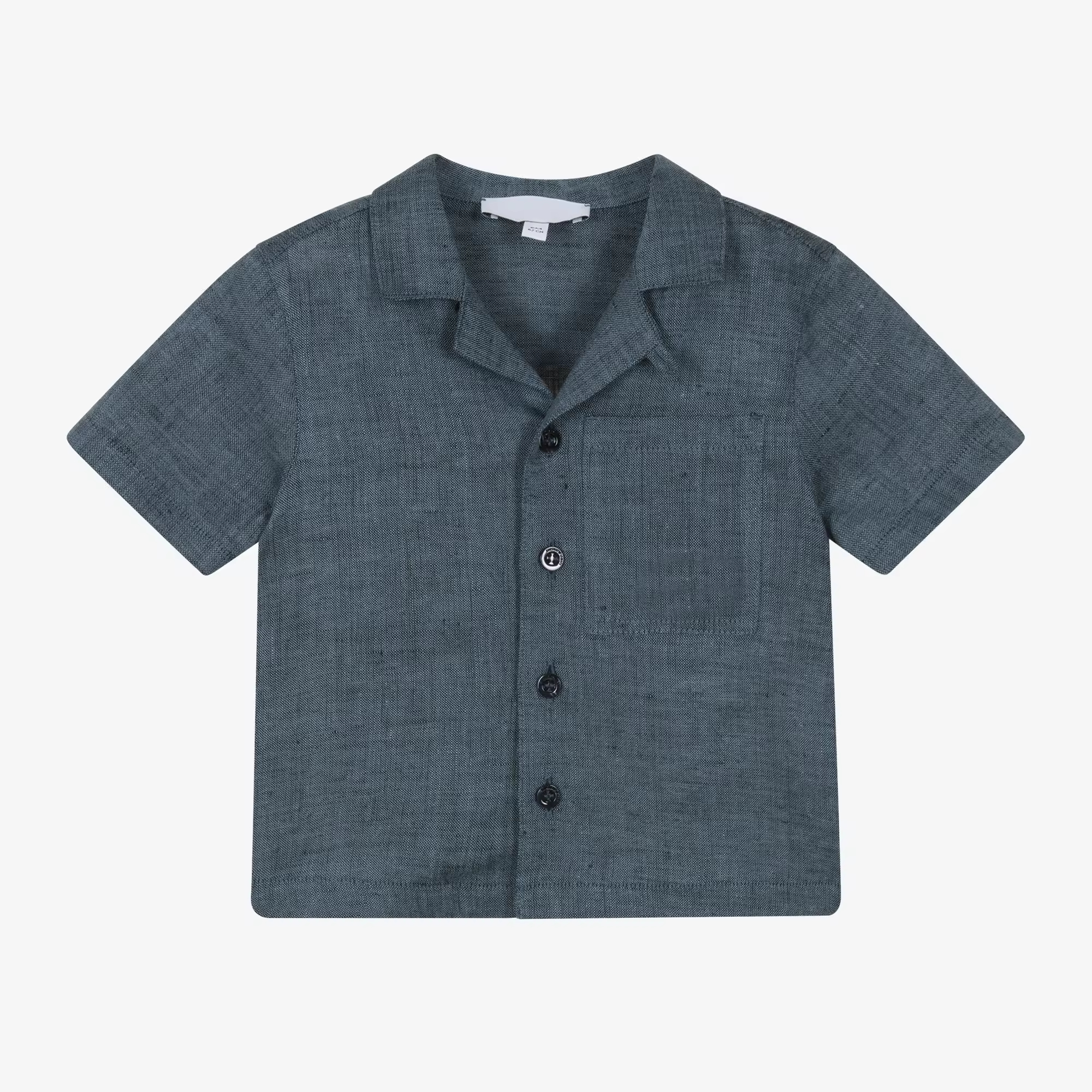 Custom NEW Summer Vintage Style Loose Short Sleeve Button Down Shirts for Kids Boys Cotton Linen Blend