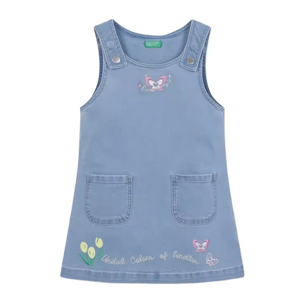 Floral Pattern Summer Dresses for Baby Girls O-Neck Plus Size Children's Jeans Dresses Sustainable Age-Appropriate for Girls