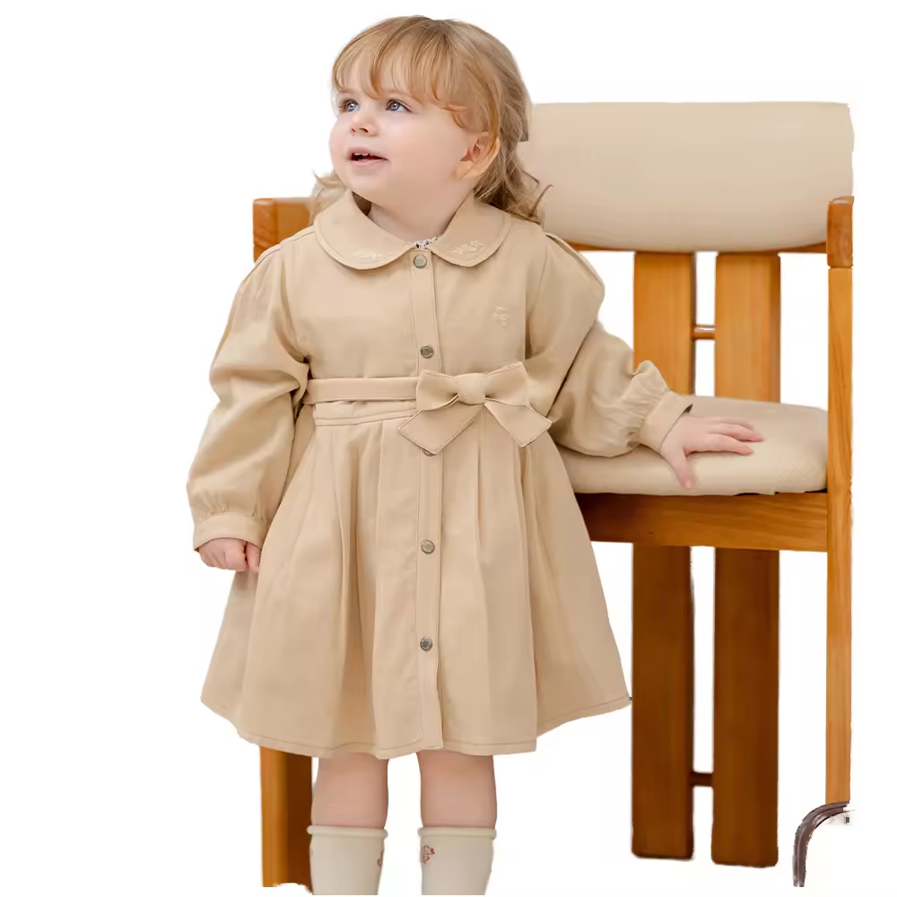 Gaoteng Custom Khaki Jacket Fashion Baby Girls Clothing Sets Little Girls Trench Outerwear