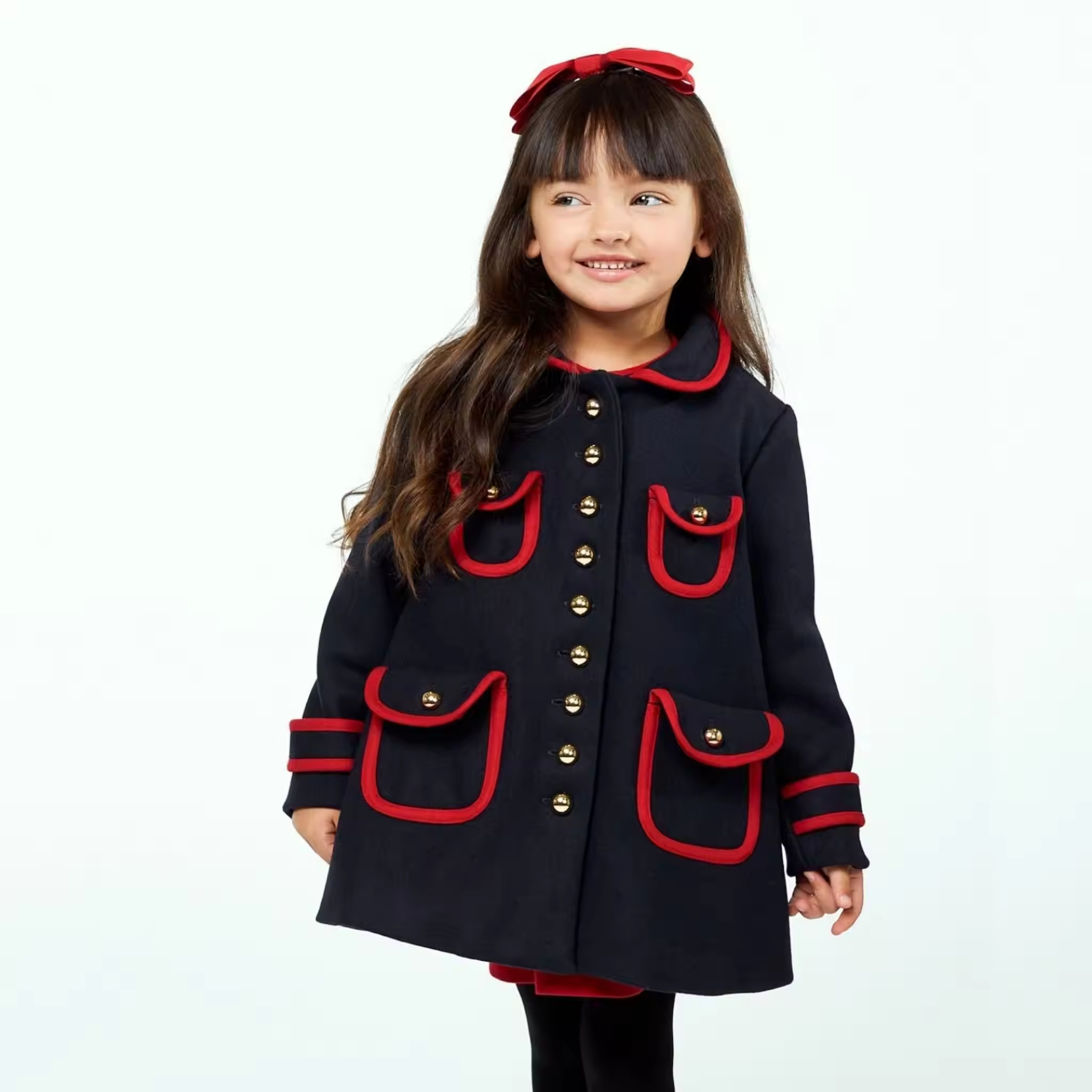 Guangzhou Custom Navy Baby Kids Coats for Children Girl Outwear Dress Coat New Style Winter Girls Coats With Gold Button