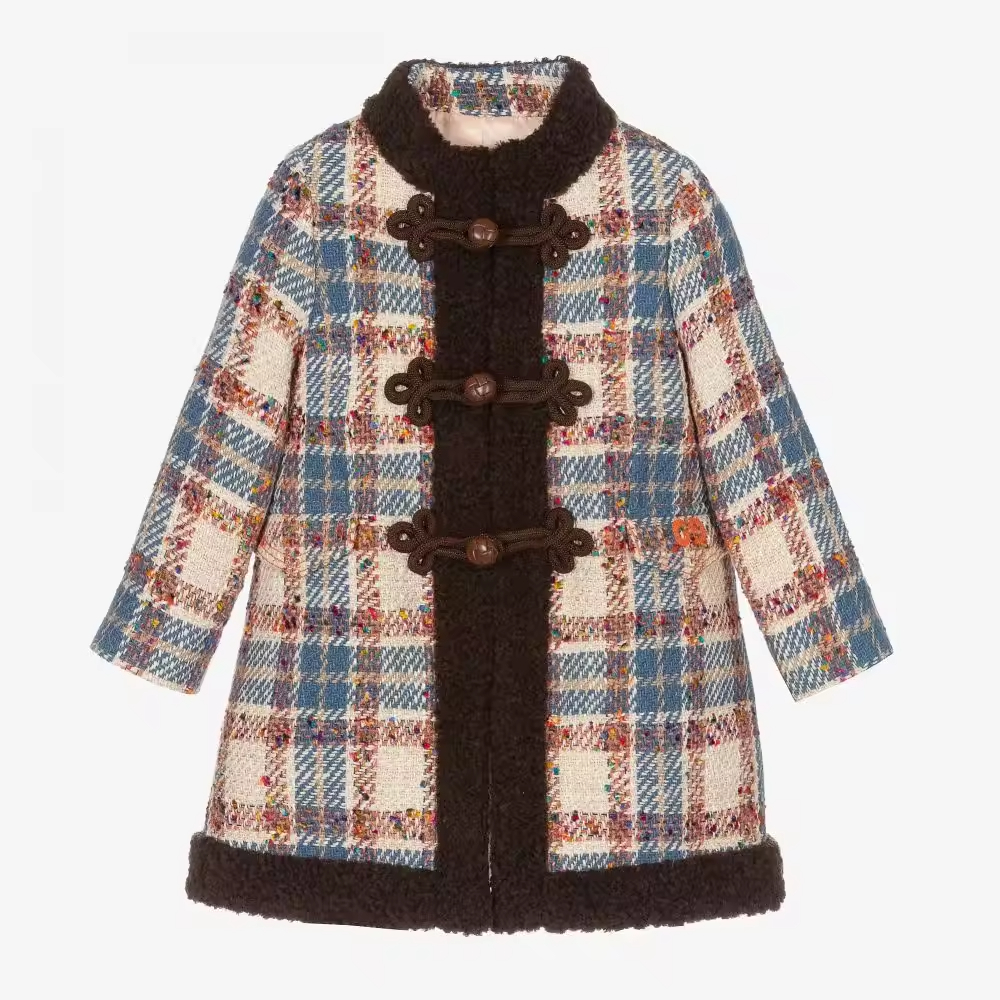 Custom European Style Tweed Wool Kids Coats for Children Winter Fashion Girls Coats&outwears China Manufacturer