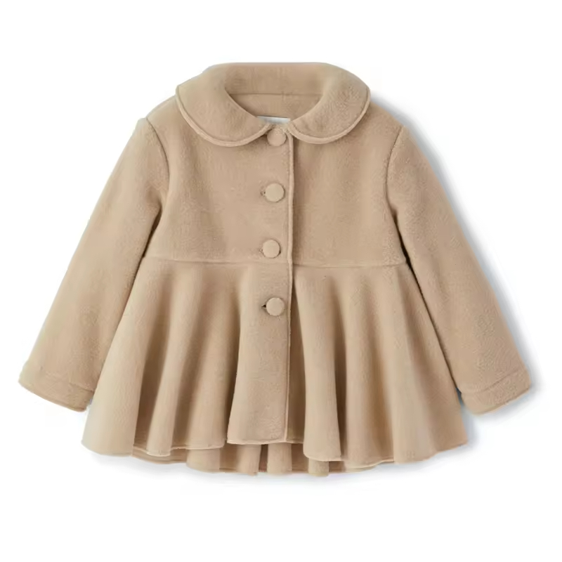 Hot Sale Children Winter Ruffles Bottom Woolen Coat Girls Warm Clothing Kids Fashion Fall Winter Wool Coats
