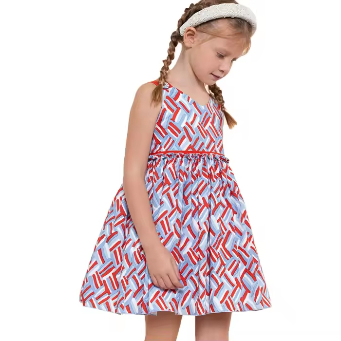 Organic Cotton Sleeveless Summer Dress for 6-Year-Old Girls Woven Casual Style with Ruffles Sustainable ODM Children's Dress