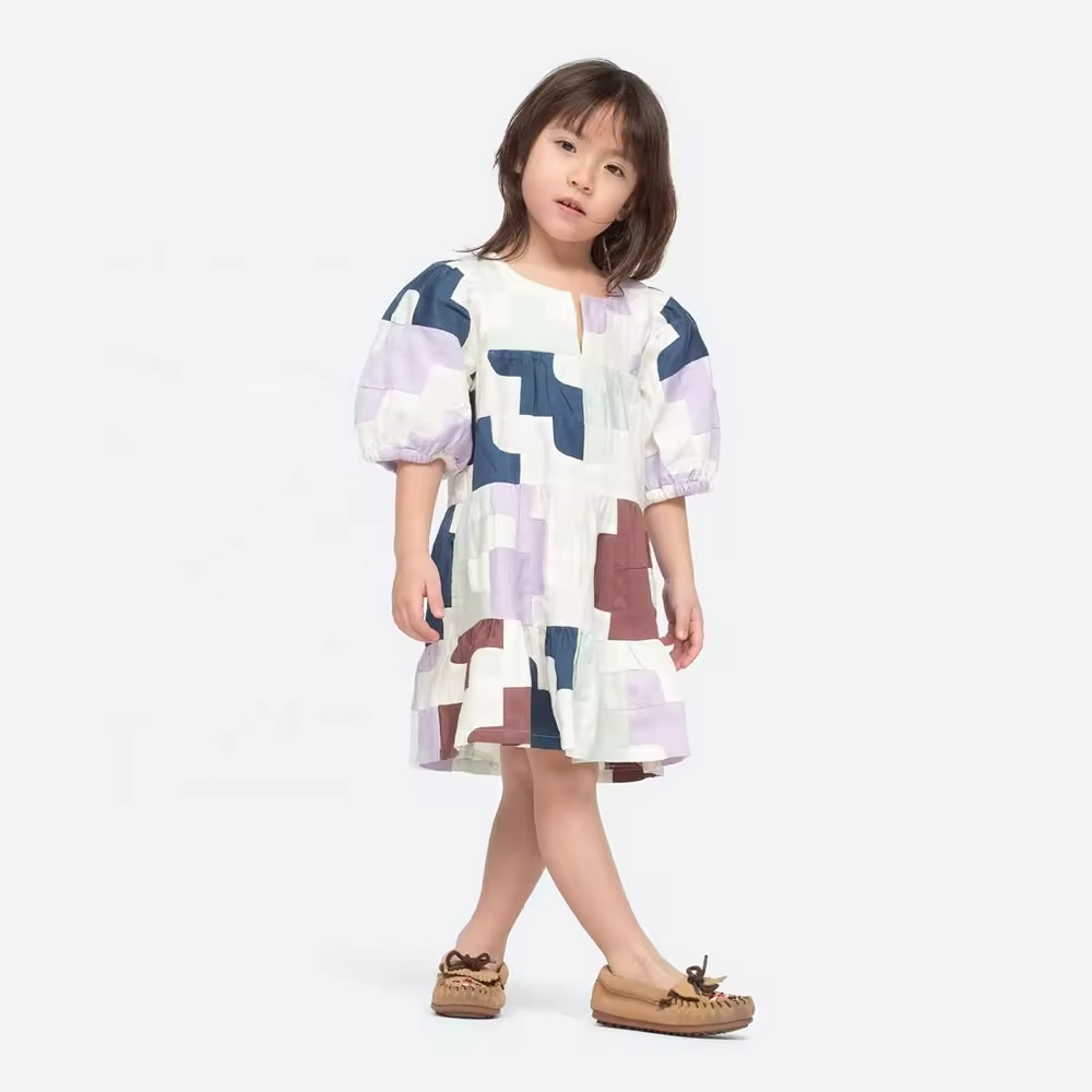 Custom 2024 New Arrival Children Girls Dresses With Contrast Color Cute Boutique Cotton Baby Girl Dress Kids Clothing Factory