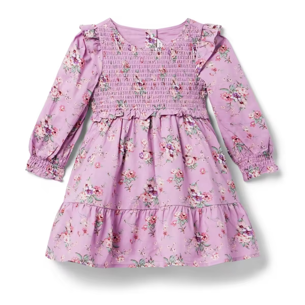 Custom 2024 New Arrival Purple Smocked Children Cute Baby Girls Dresses With Flower Printed Kids Clothing Factory