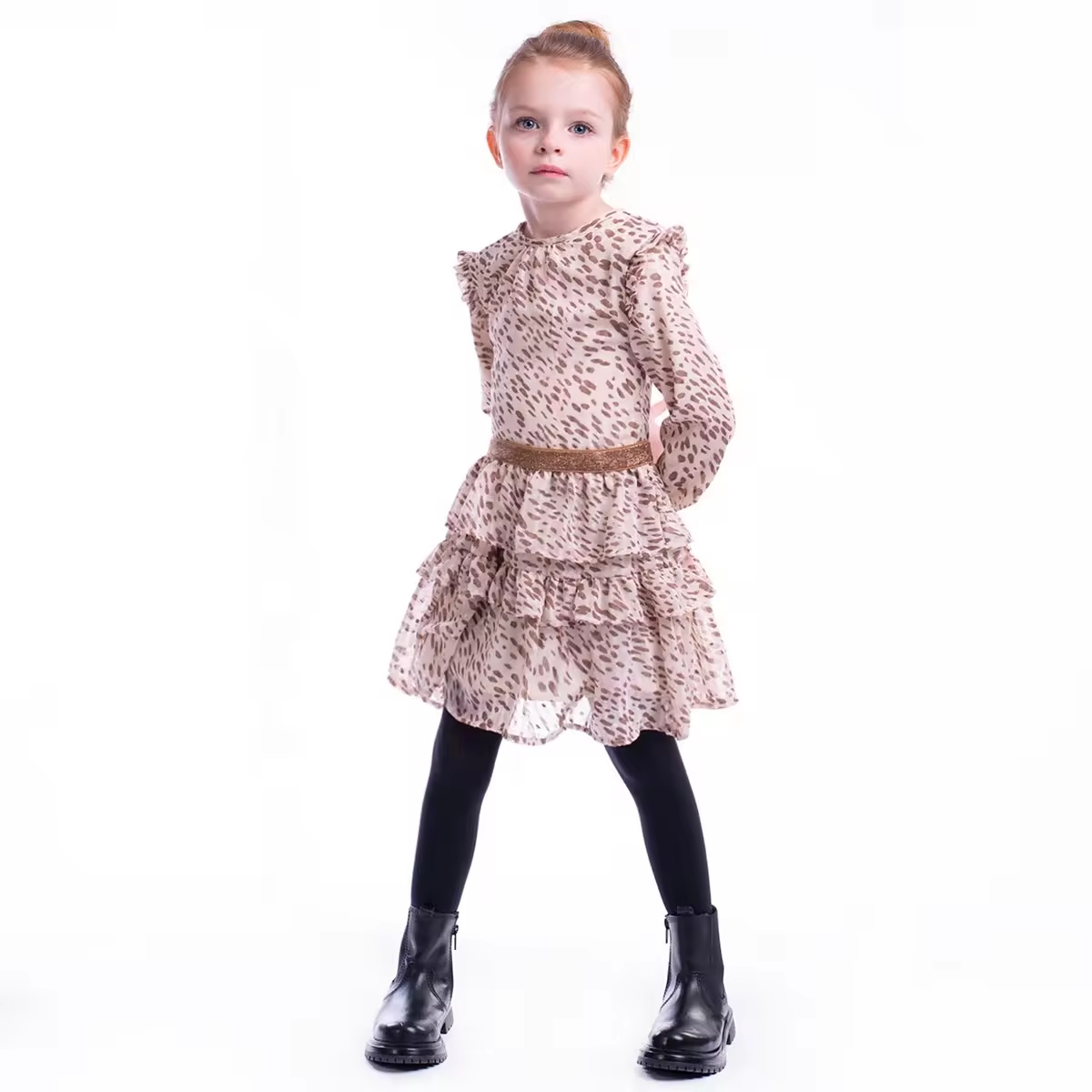Factory Custom Fashion Chiffon Children Girls Dresses With Leopard Print High Quality Kids Clothing Factory
