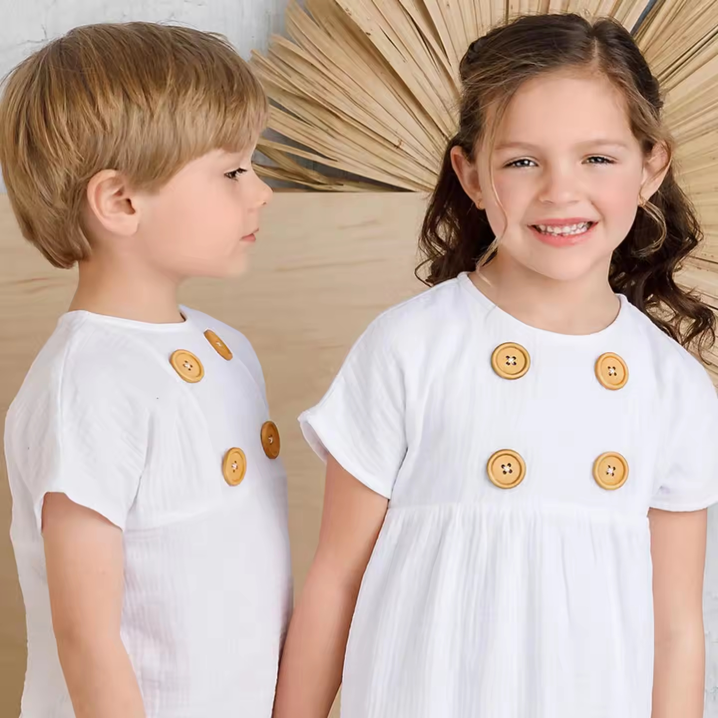 ODM Toddler Kids Boys Girls Clothing Muslin Girls Short Casual Dress Matching Kids Shirt Tops Brother Sister Children Clothing