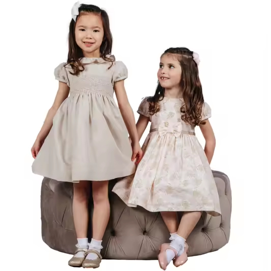 Custom pink or Gold Shimmer Linen Cotton Toddler Girls Dress Children Clothing Summer New Arrive Smocked Children Clothing