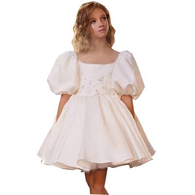 Customized Brand Fashion Kids Luxury Clothing Girls Teenager Girls White Toddler Dress Summer Dress for Party