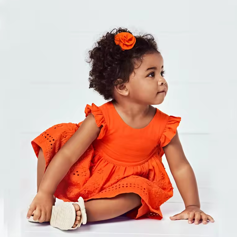 Guangzhou Custom Embroidery Fabric Baby Dresses for Girls Summer Two Piece Toddler Girls Dresses Set With Ruffle Sleeve Factory