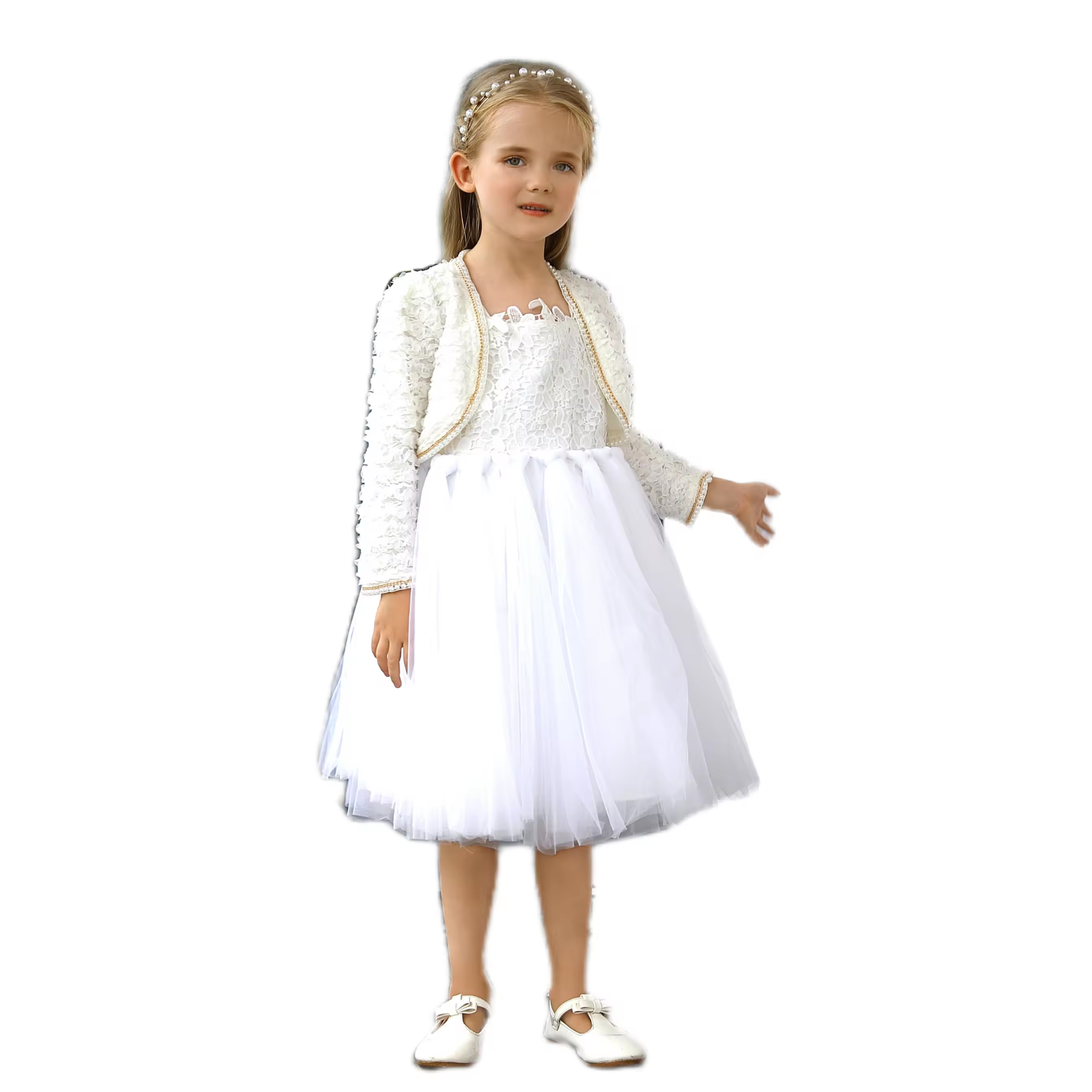 Good Quality Elegant Summer Long Sleeves Embroidery Baby Girls Party Dress With Waistcoat