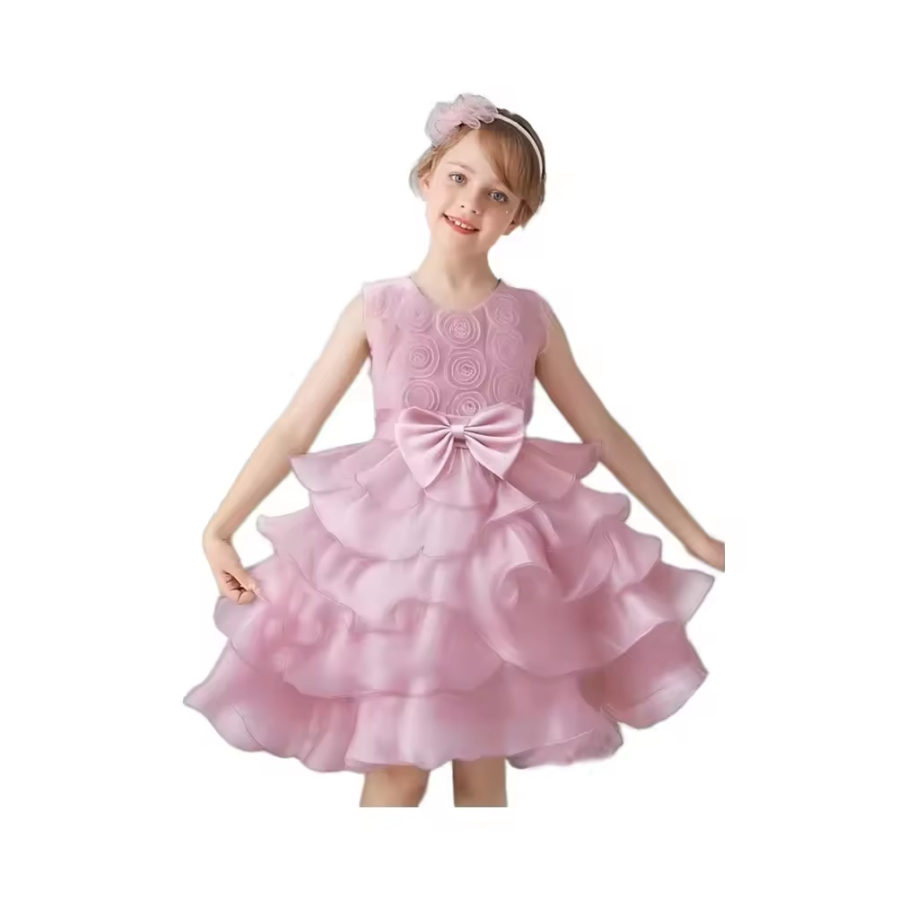 Customized Children's Summer Sleeveless Party Dress With Ruffles Hem Design for Evening Events