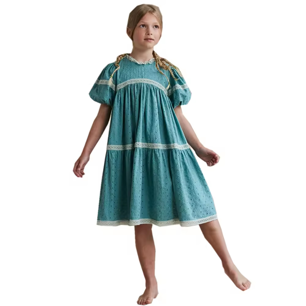 Guangzhou Clothing Manufacturer 28 Years Experience Custom Private Label Below Knee Length Kids Cotton Dresses