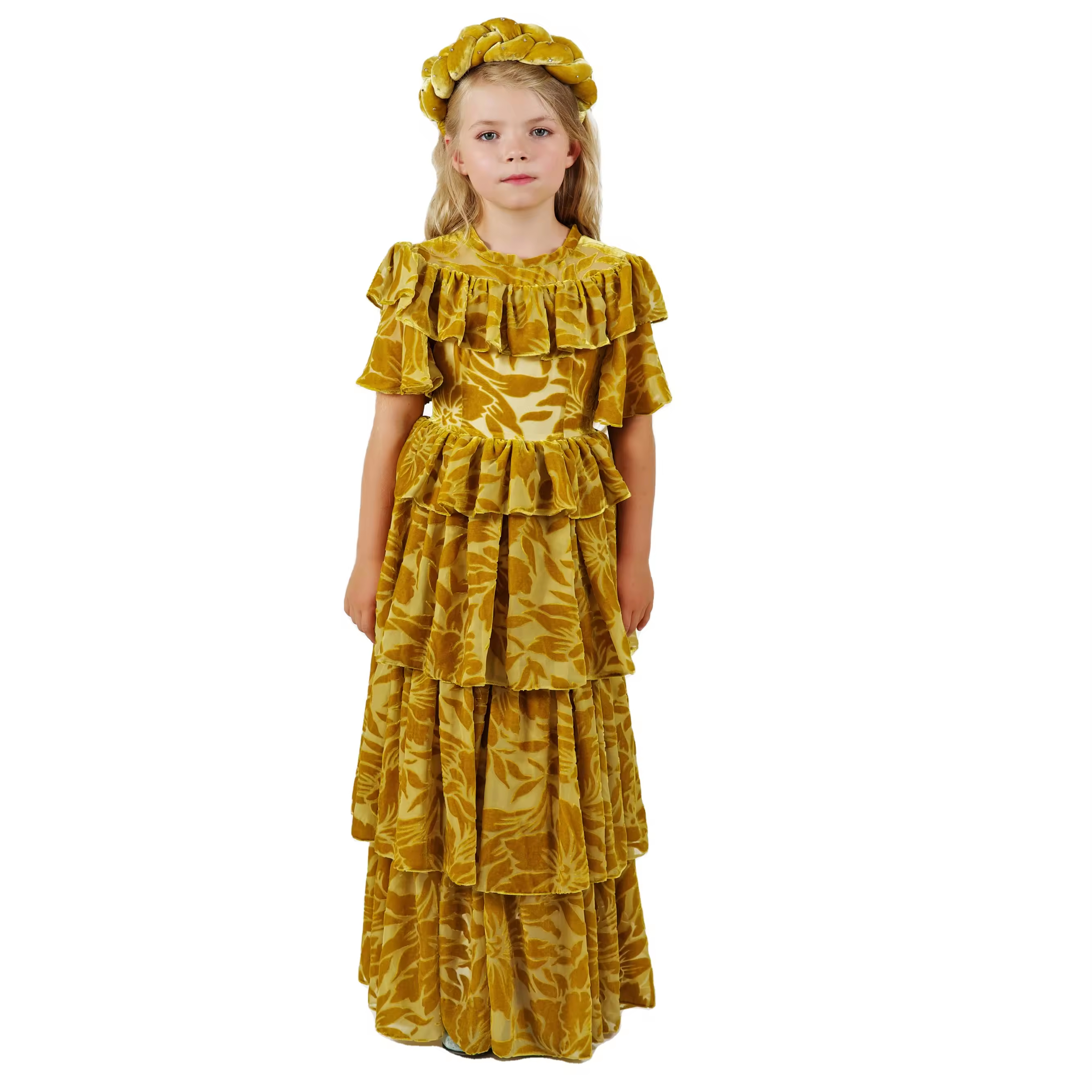 Customized Elegant Robe Children Maxi Dress for Girls Toddler's Tiered Flowy Cut ODM Summer Dress for 6 to 14 Years