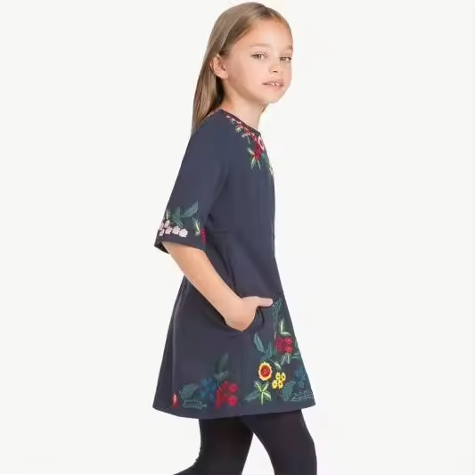 Vintage Girls' Dresses for Ages 2-12 Long Sleeve Casual Cotton Style Sustainable and for Parties-Summer Youth Clothing