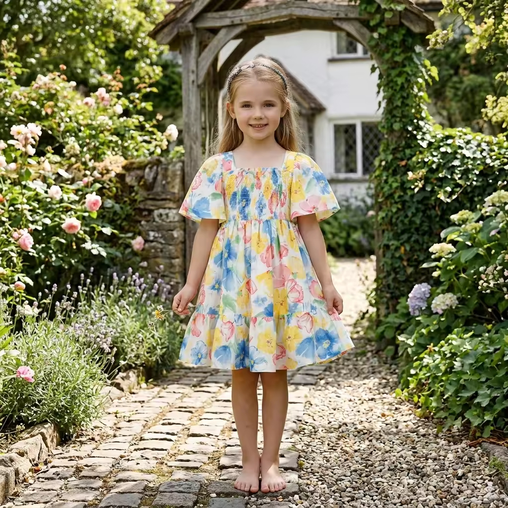 Guangzhou Simple Style Birthday Girls Dress From 4 Yrs to 12 Year Old Dress Spanish for Girls