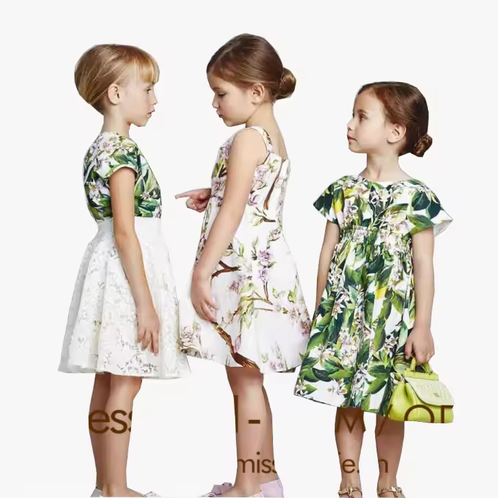 New Design Mini-Length Girls Dress Summer Fashion Short Sleeve 100% Cotton Printed Fabric ODM Supply for Any Occasion