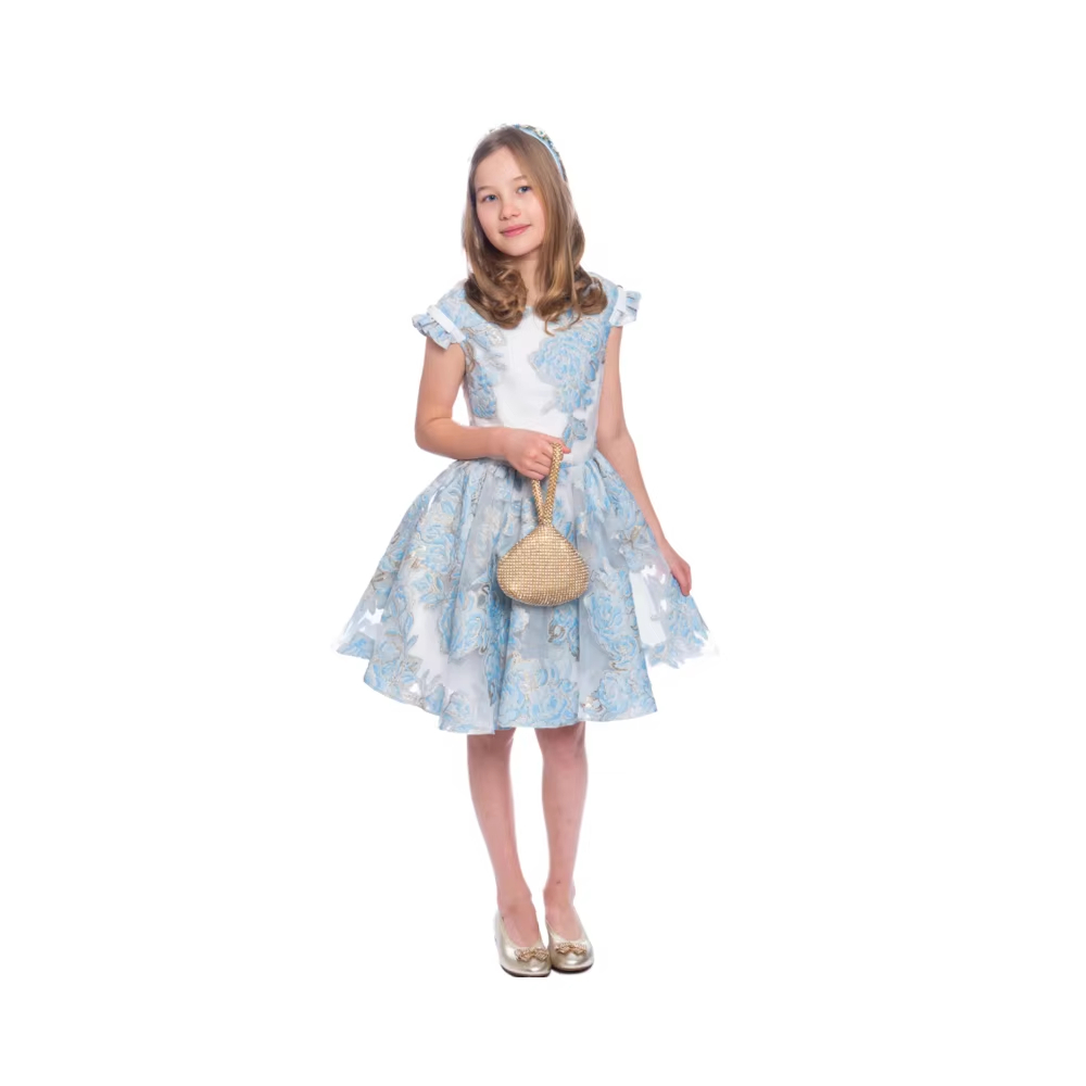 Girls Stylish Dress Jacquard Pleated Fluffy Cuff With Belt OEM Production by Gaoteng