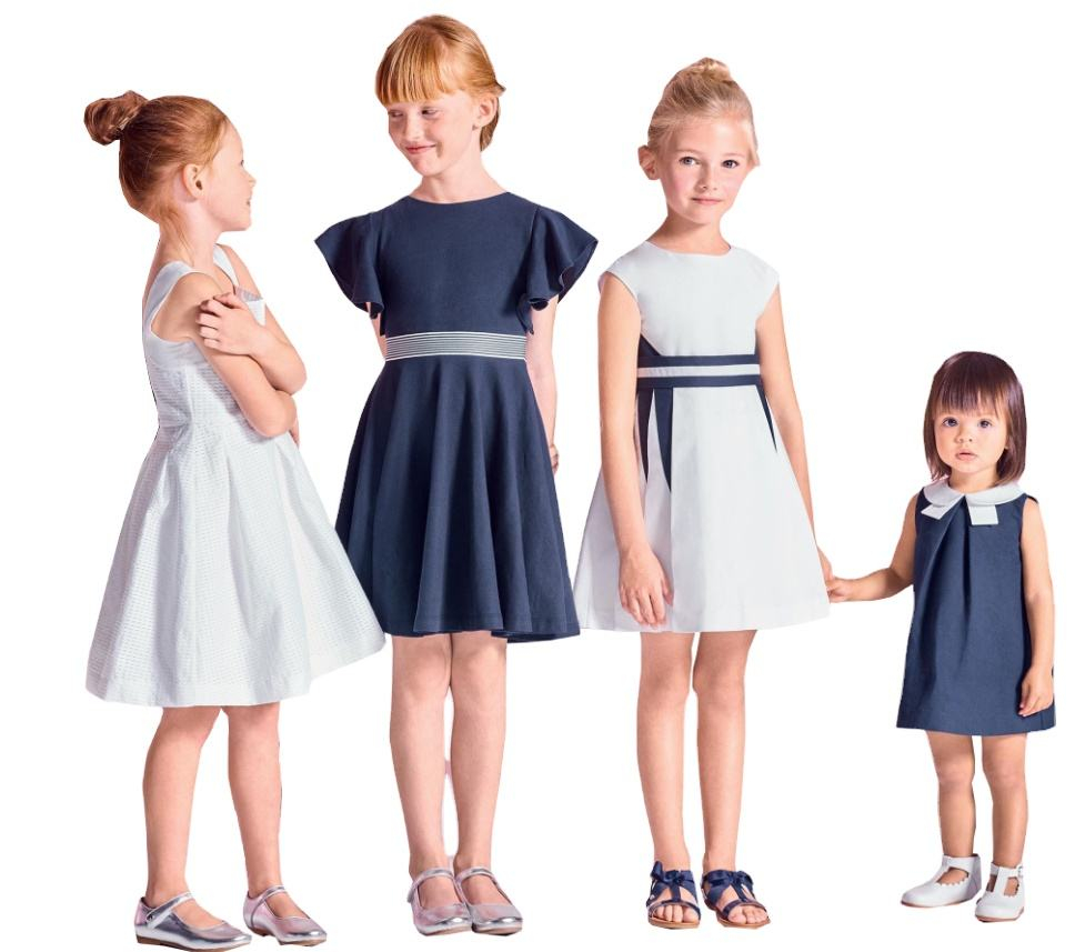 Custom Casual Fashion Sibling Matching Navy & White Print Dresses Back to School Uniform for Girls Kids Collection